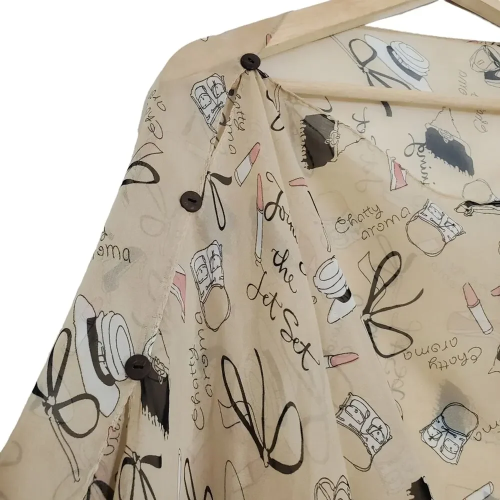 Chatty Aroma Makeup Handbag Print Lightweight Sheer Poncho Coverup